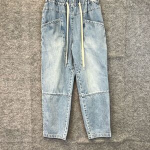 EASEL Jeans Women's Small Blue Denim Drawstring Elastic Waist Cropped High-Rise